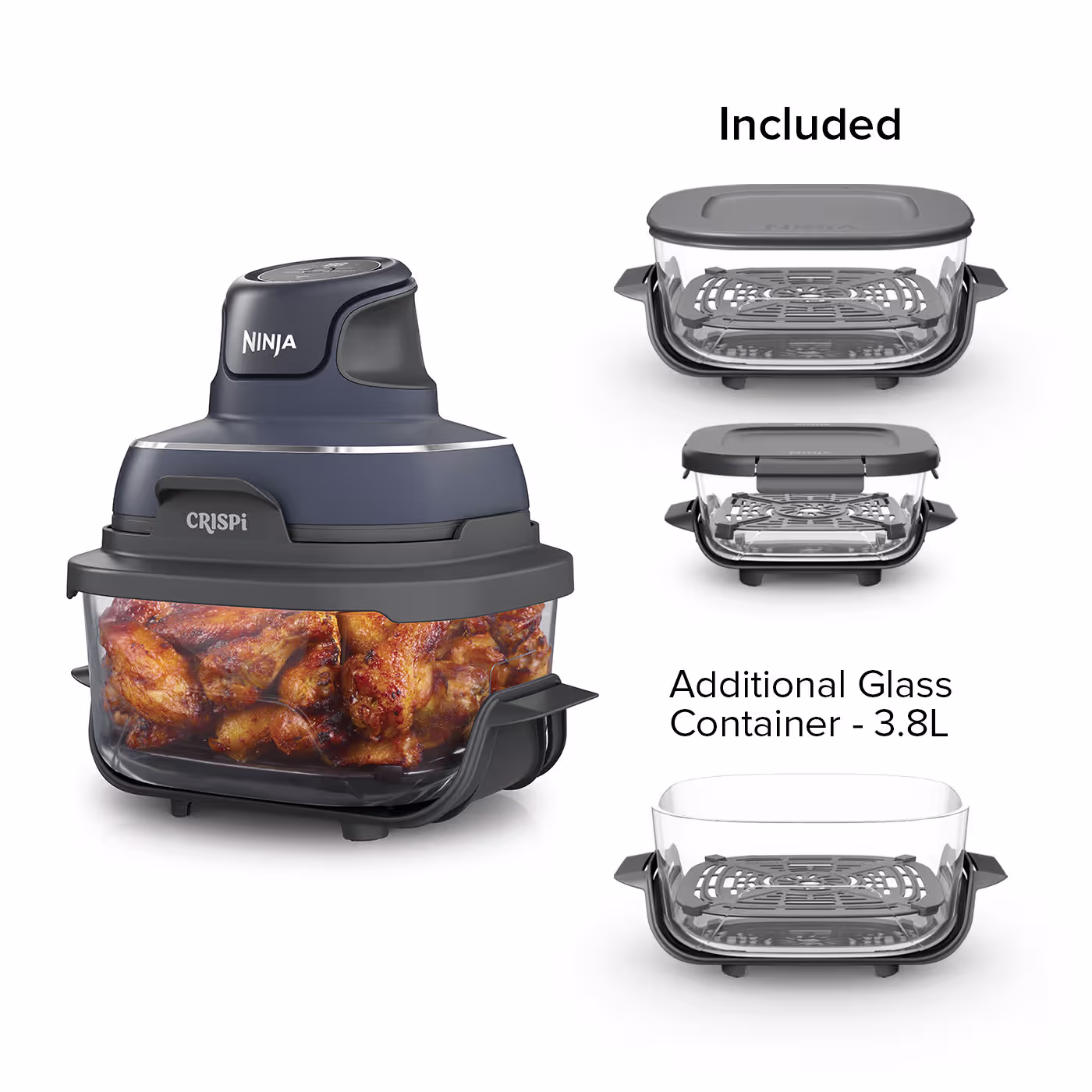 Ninja CRISPi 4-in-1 Portable Glass Air Fryer - Cyber Space - Family Set