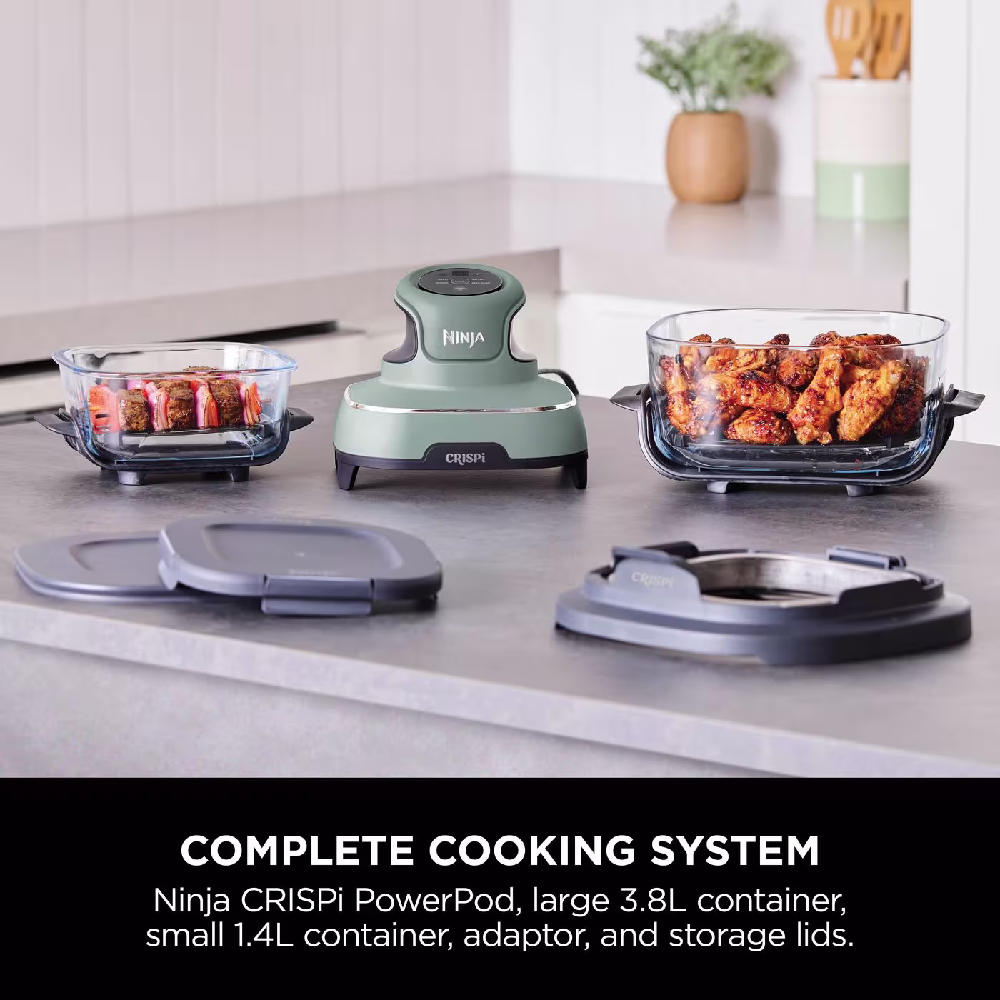 Ninja CRISPi 4-in-1 Portable Glass Air Fryer Meal Prep Set - Sage