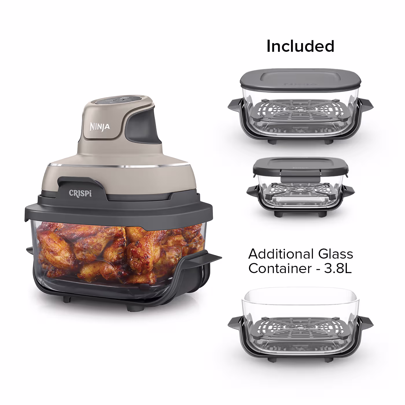 Ninja CRISPi 4-in-1 Portable Glass Air Fryer - Stone - Family Set