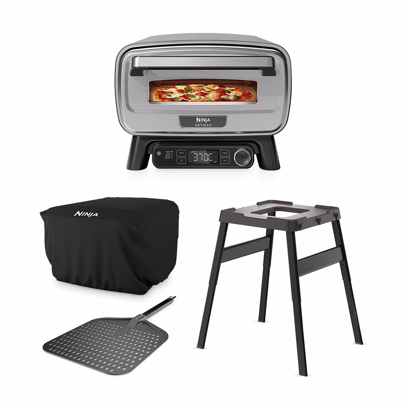 Ninja Artisan Electric Outdoor Pizza Oven & Air Fryer, Stand and Cover Bundle