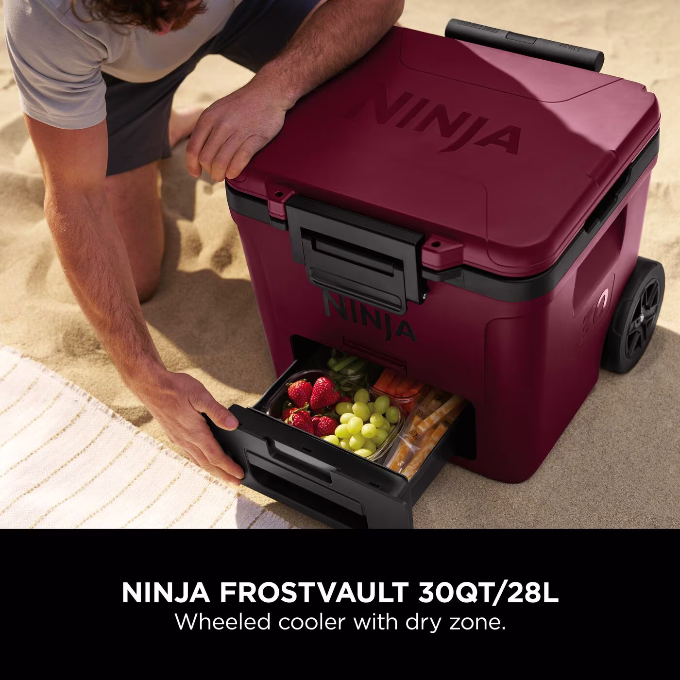 Ninja FrostVault 30QT/28L Wheeled Cooler with Dry Zone, Canyon Red FB230UKMR
