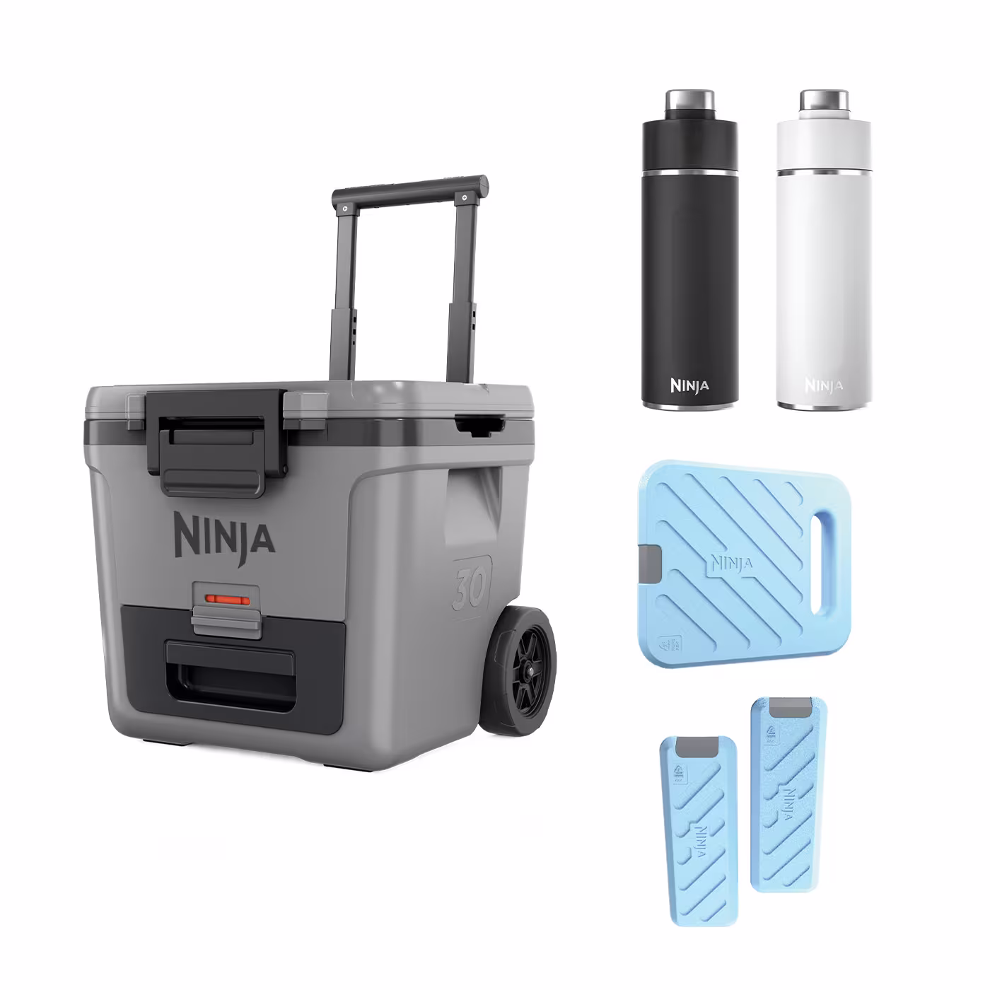 Ninja FrostVault 30QT/28L Wheeled Cooler, Ice Pack & Thirsti Bottle Bundle