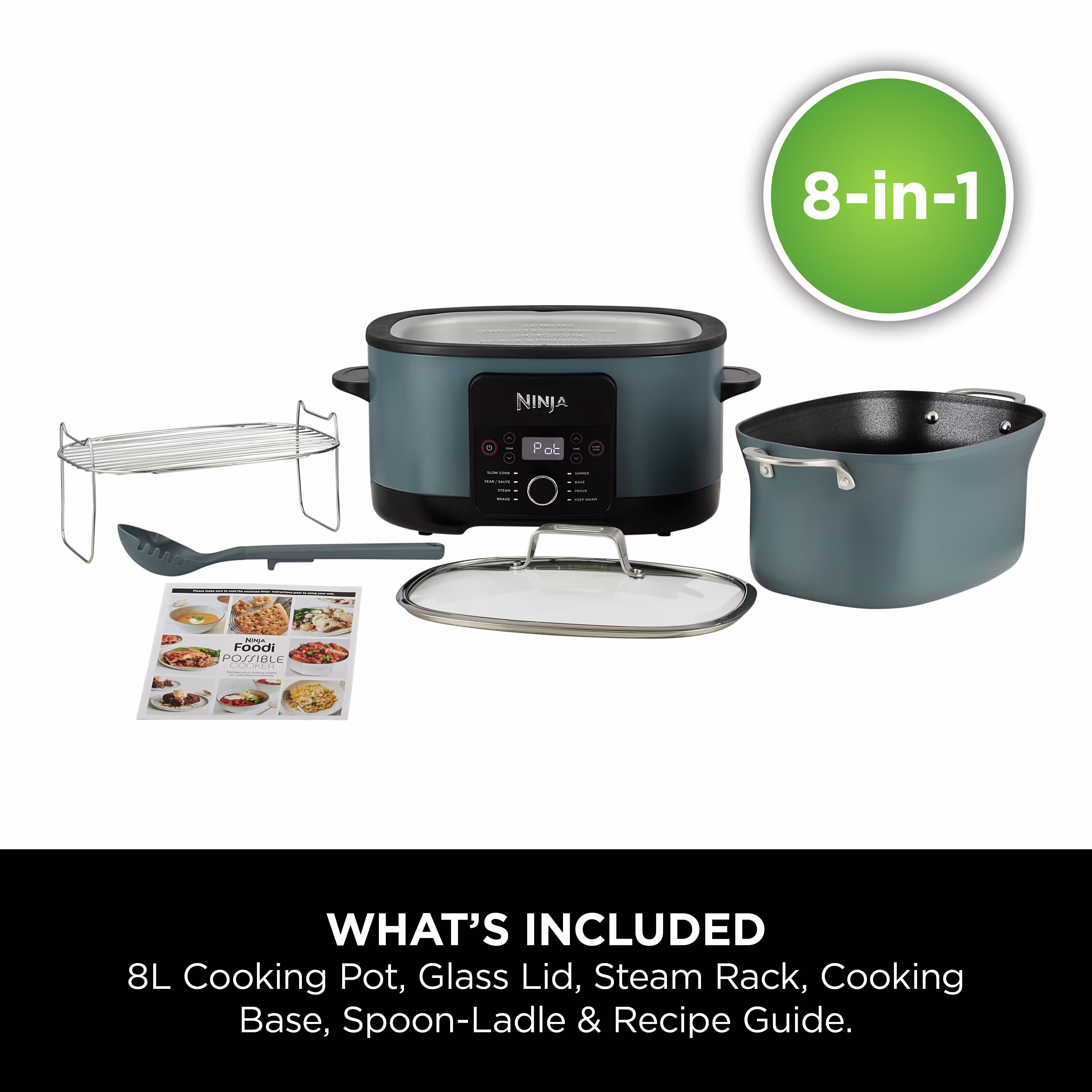 Ninja Foodi 8-in-1 PossibleCooker Slow Cooker & Multi-Cooker Sea Salt Grey [MC1001UK]